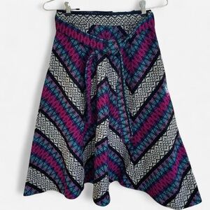 Vintage Union Made Wool Multicolored Purple Blue Black White Chevron Midi Skirt